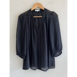 Annie Griffin Embroidered Dots Black Top Size 4 Preppy Office Casual Quiet